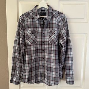 American Rag Cie Long Sleeve Grey / Black / Plaid Maroon Button Down Shirt